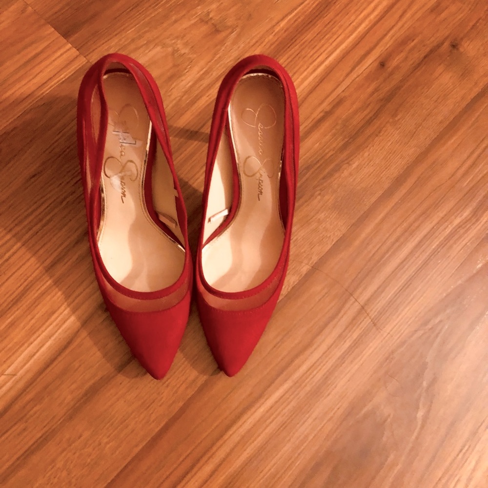 JESSICA SIMPSON Gorgeous Red Suede Shoes, nearly new; worn minimally $50
